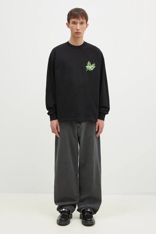 Bavlnené tričko s dlhým rukávom MKI MIYUKI ZOKU Leaf Long Sleeve Tee LEAF.LONG.SLEEVE.TEE čierna