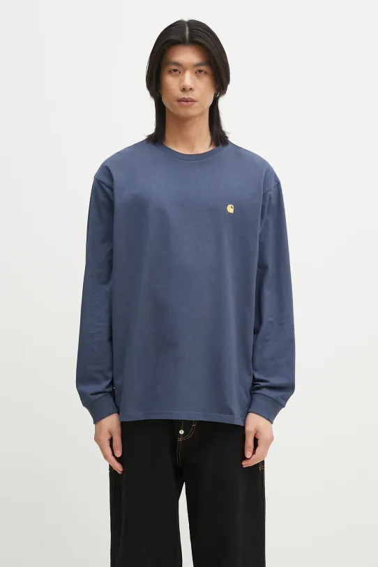 Памучна блуза с дълги ръкави Carhartt WIP L/S Chase T-Shirt свободна син I026392.2Q8XX
