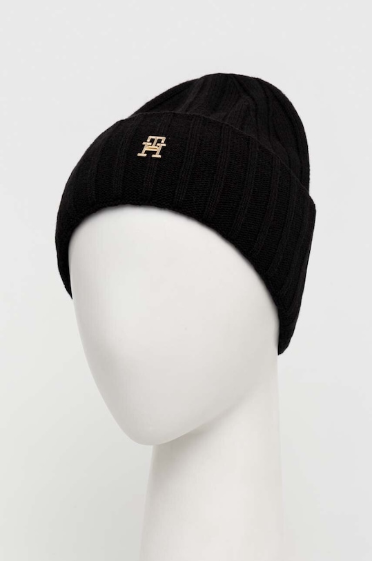 Tommy Hilfiger czapka z domieszką wełny AW0AW15779 czarny SS24