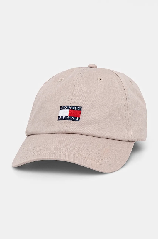 Βαμβακερό καπέλο του μπέιζμπολ Tommy Jeans απλικέ ροζ AW0AW15848
