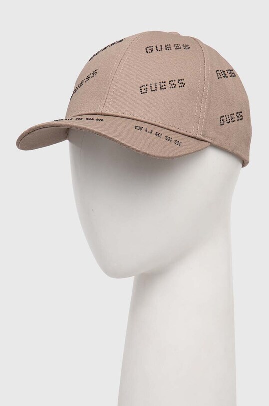 Guess czapka z daszkiem bawełniana aplikacja brązowy V4RZ03.WFKN0