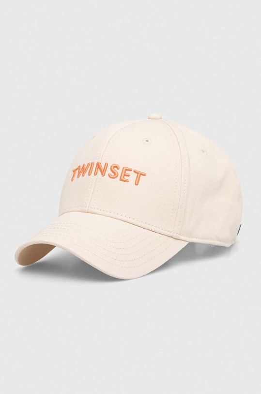 Twinset czapka z daszkiem bawełniana aplikacja beżowy 241TO5150