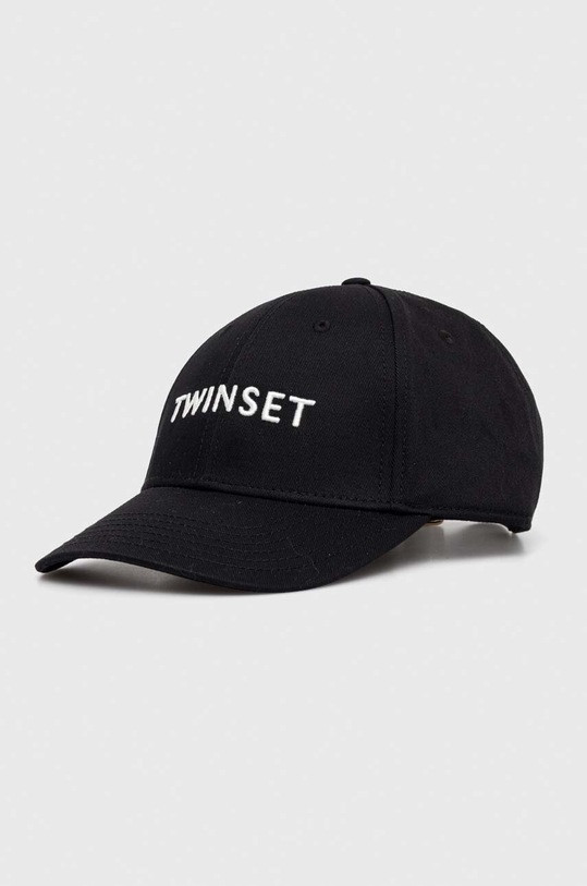 Twinset czapka z daszkiem bawełniana aplikacja czarny 241TO5150