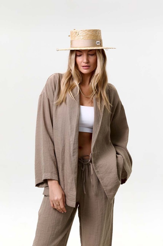 Pălărie din colecția LE SH KA headwear. Model cu bor larg, confecționat din paie naturale. GoldCanotier bej