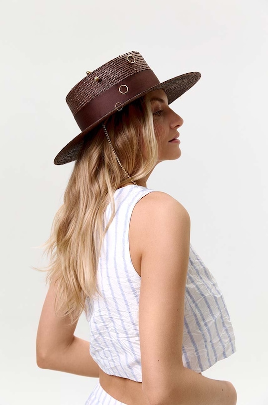 Pălărie din colecția LE SH KA headwear. Model cu bor larg, confecționat din paie naturale. GoldCanotier bej