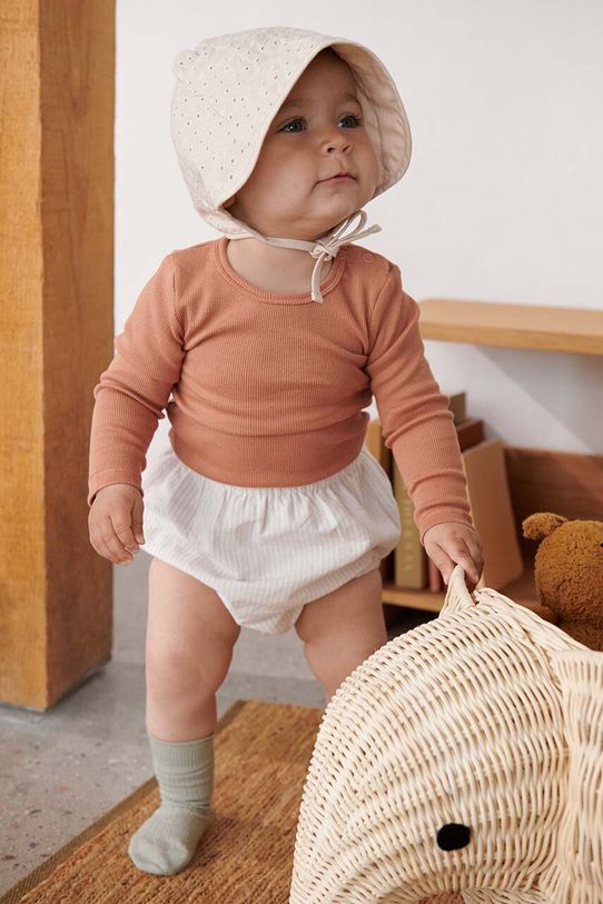 Pamučna kapa za bebe Liewood Rae Baby Anglaise Sun Hat With Ears Planet friendly bež LW17688