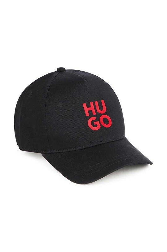HUGO czapka z daszkiem bawełniana dziecięca aplikacja czarny G00119.
