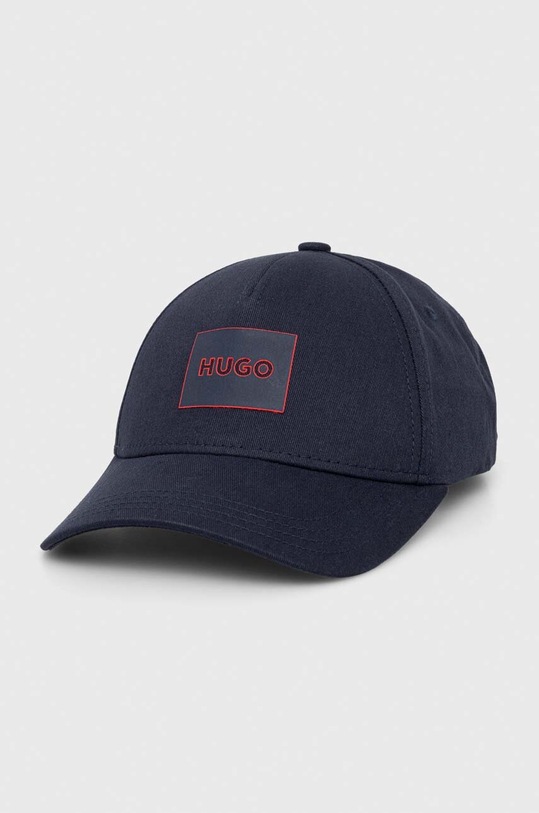 HUGO czapka z daszkiem bawełniana aplikacja granatowy 50506053