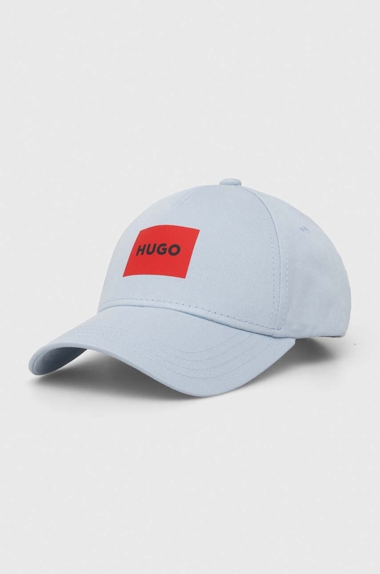HUGO czapka z daszkiem bawełniana nadruk niebieski 50513365