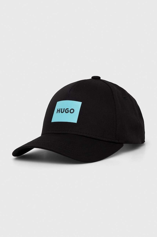 HUGO czapka z daszkiem bawełniana nadruk czarny 50513365