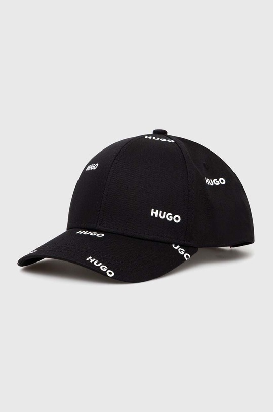 HUGO czapka z daszkiem bawełniana nadruk czarny 50516141