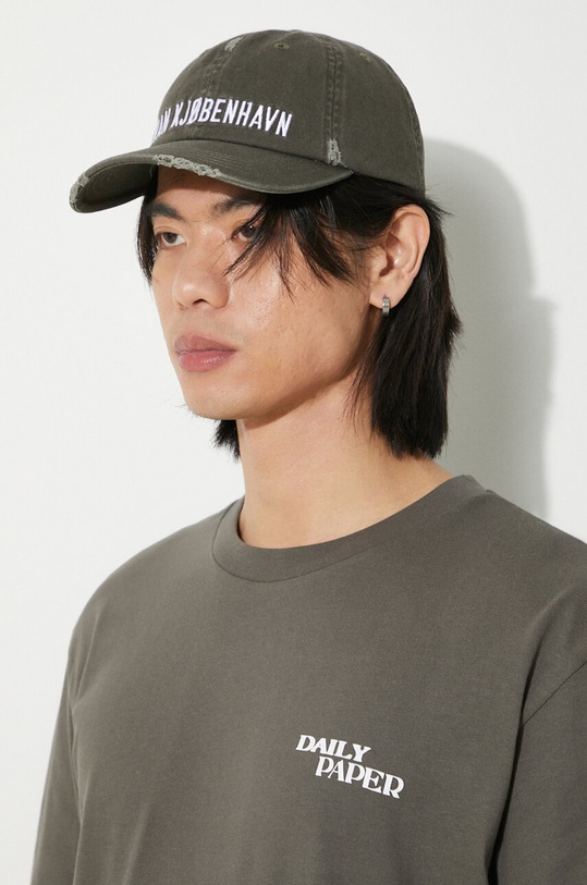 Han Kjøbenhavn cotton baseball cap Distressed Signature Cap A.132999 green