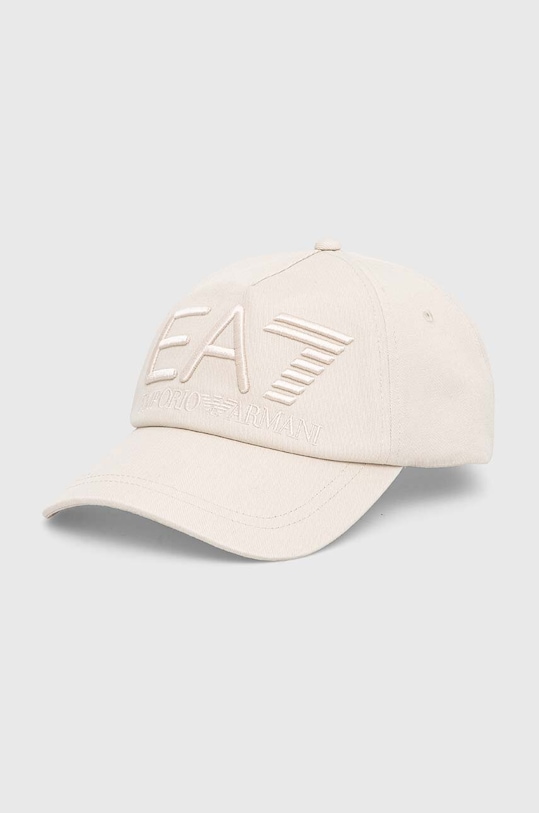 EA7 Emporio Armani czapka z daszkiem bawełniana aplikacja beżowy CC980.245091.23814