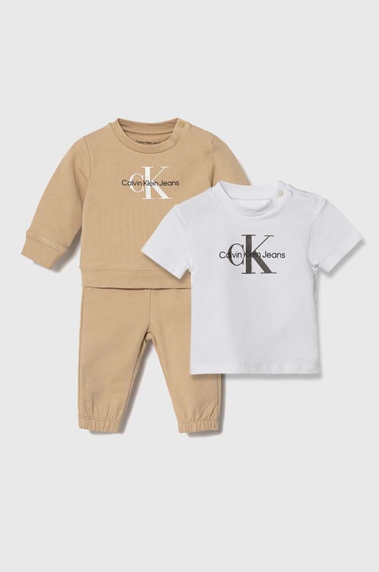 Calvin Klein Jeans komplet bawełniany niemowlęcy nadruk beżowy IN0IN00011.PPYH