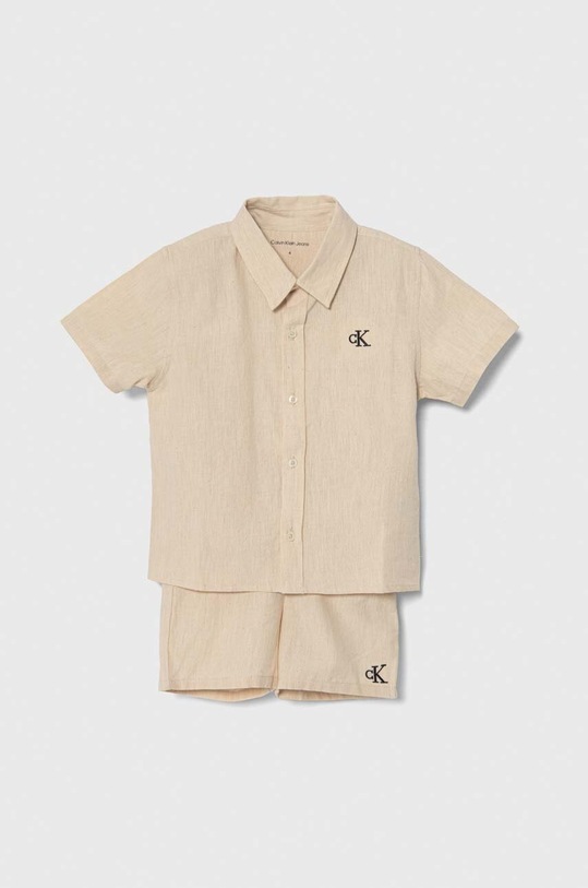Detská súprava s nádychom ľanu Calvin Klein Jeans látka béžová IN0IN00177.PPYH
