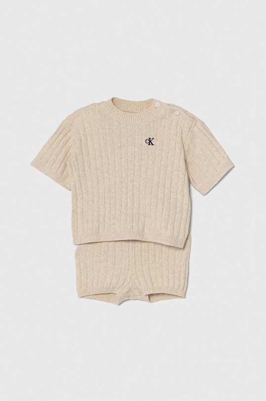 Dětská souprava se směsí lnu Calvin Klein Jeans pletenina béžová IN0IN00185.PPYH
