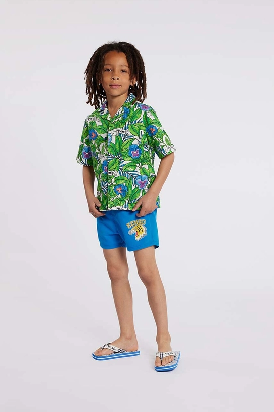 Kenzo Kids camasa de bumbac pentru copii scurt turcoaz K60292.