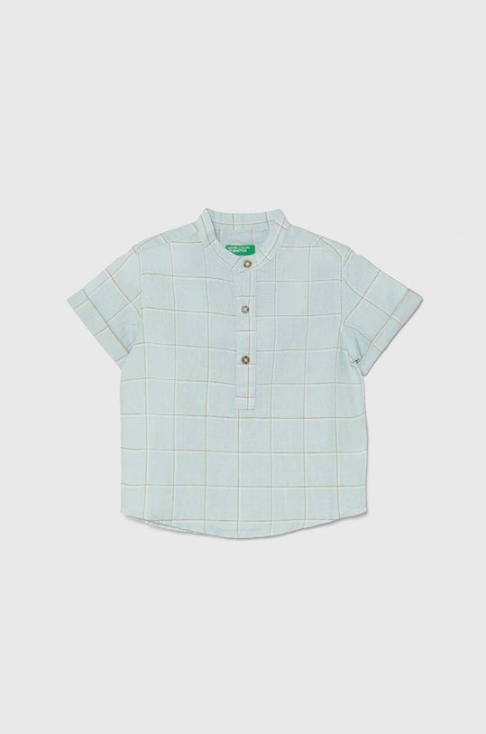 Παιδικό λινό πουκάμισο United Colors of Benetton εμπριμέ μπλε 5RO7GQ01M.P.Seasonal