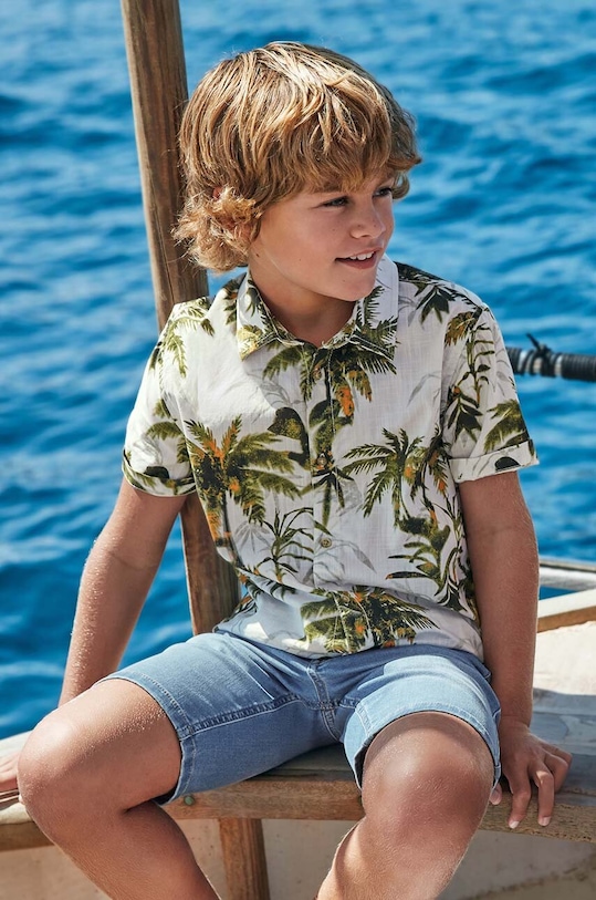 Mayoral camasa de bumbac pentru copii scurt verde 6117.7D.Junior.PPYH