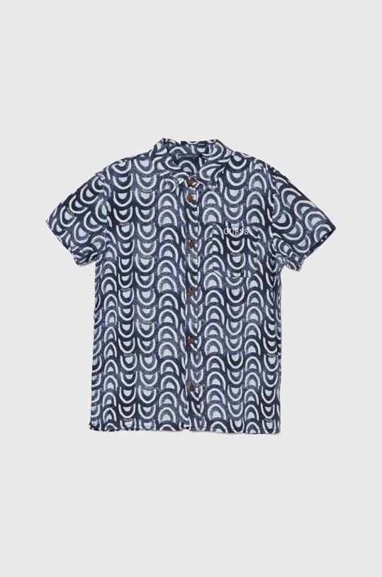 Дитяча сорочка з домішкою льну Guess візерунок темно-синій L4GH02.WFBT0.PPYH