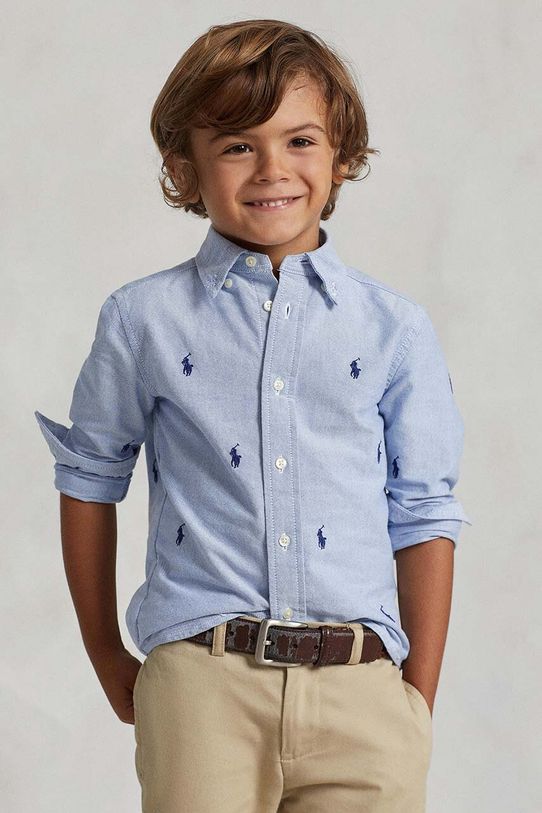Polo Ralph Lauren camasa de bumbac pentru copii lung albastru 322878876001