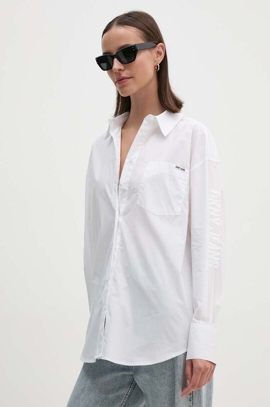 Dkny koszula bawełniana klasyczny biały E31M1RDM