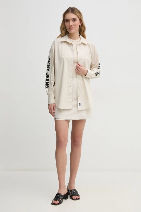 Хлопковая рубашка Dkny E31M1RDM бежевый SS25