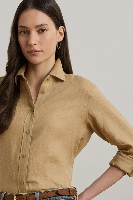 Lněná košile Lauren Ralph Lauren béžová 200782777