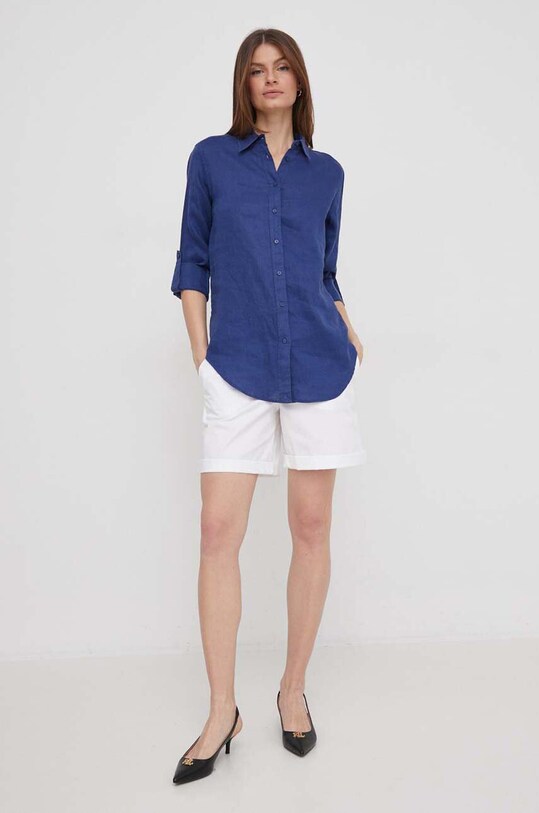 Πουκάμισο από λινό Lauren Ralph Lauren 200782777 μπλε SS25