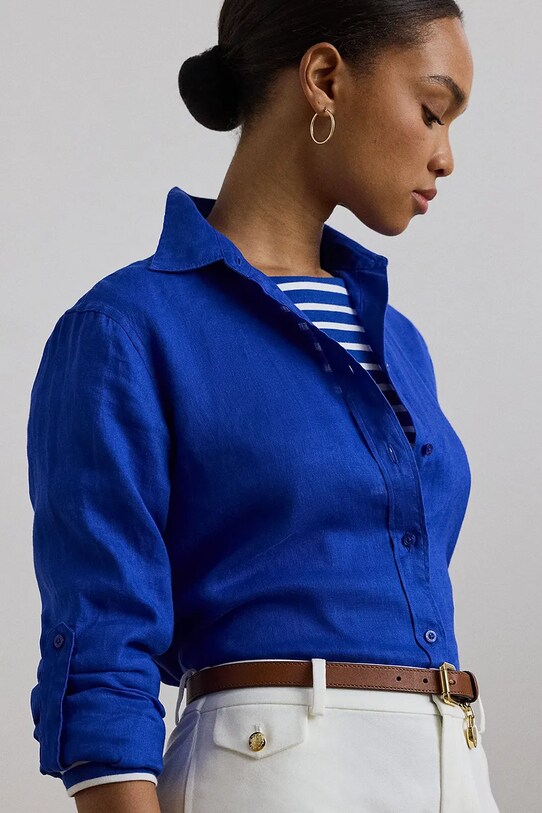 Ľanová košeľa Lauren Ralph Lauren modrá 200782777