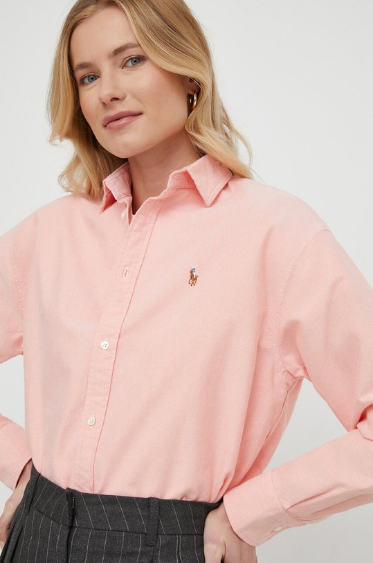 Βαμβακερό πουκάμισο Polo Ralph Lauren μακρύ ροζ 211931064