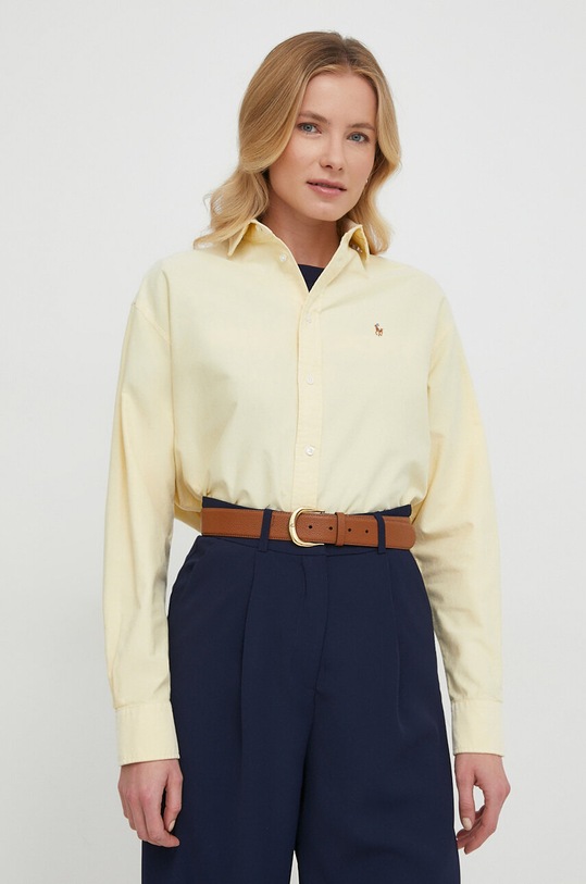 Βαμβακερό πουκάμισο Polo Ralph Lauren μακρύ κίτρινο 211931064