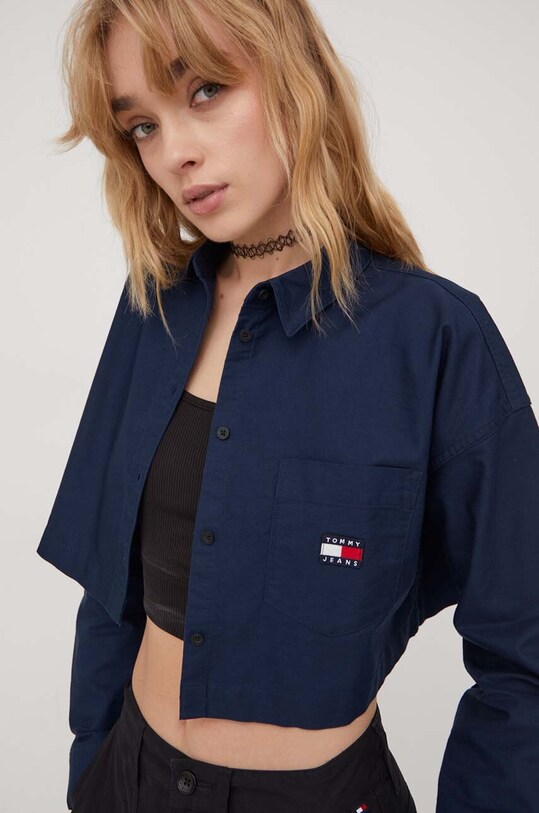 Tommy Jeans koszula bawełniana bawełna granatowy DW0DW17345