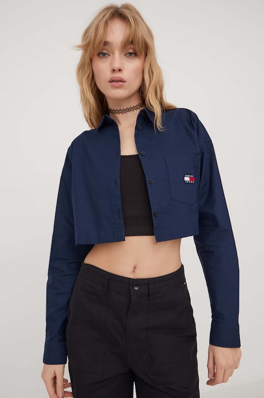 Bavlnená košeľa Tommy Jeans tmavomodrá DW0DW17345