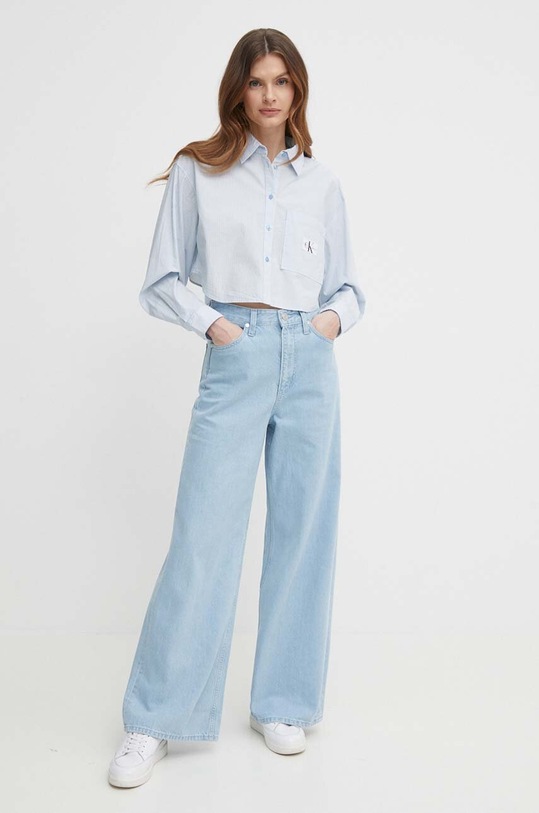 Calvin Klein Jeans koszula bawełniana J20J222614 niebieski SS24