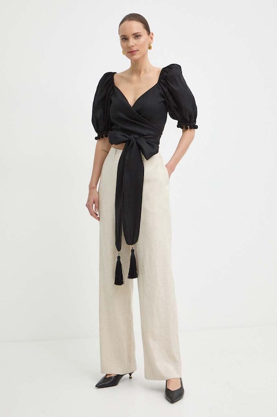 Luisa Spagnoli koszula lniana RUNWAY COLLECTION casual czarny 541141