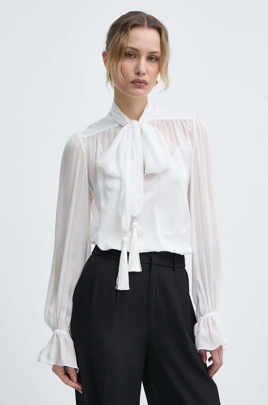 Μεταξωτή μπλούζα Luisa Spagnoli RUNWAY COLLECTIONRUNWAY COLLECTION μακρύ λευκό 541119