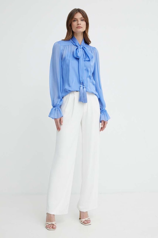 Luisa Spagnoli bluzka jedwabna RUNWAY COLLECTION 541119 niebieski AA00