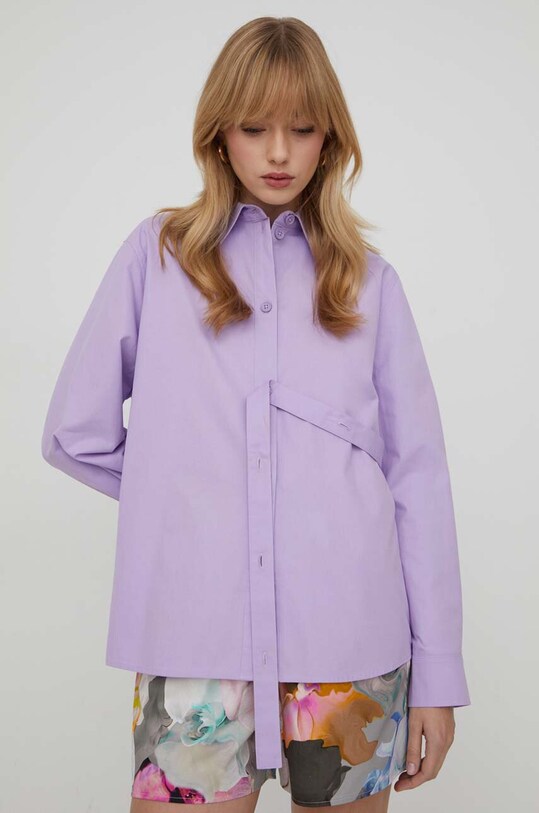 Памучна риза Stine Goya Martina Solid свободна виолетов SG5801