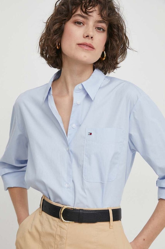 Tommy Hilfiger cămașă din bumbac lung albastru WW0WW41410