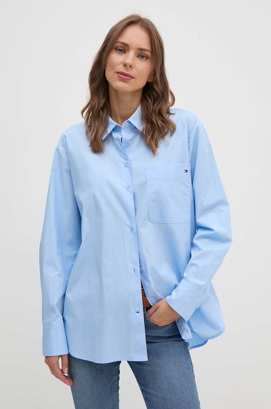 Bavlněná košile Tommy Hilfiger modrá WW0WW41410