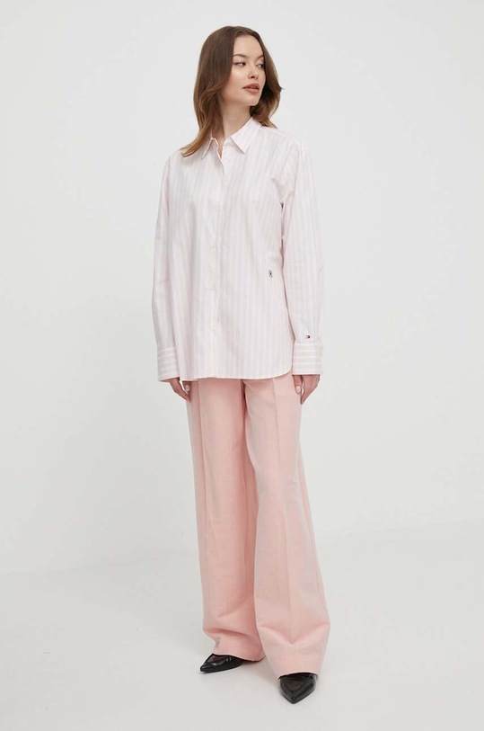 Bavlněná košile Tommy Hilfiger WW0WW41854 růžová SS24