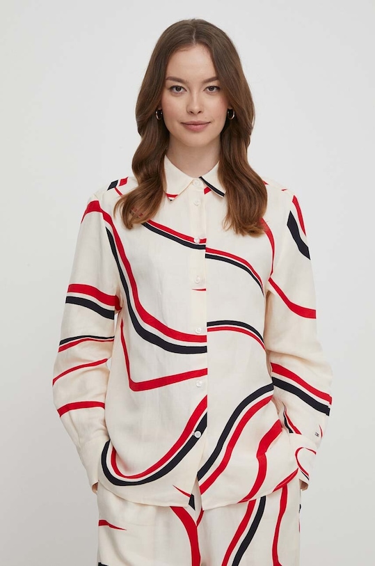 Tommy Hilfiger cămașă din amestec de in lung multicolor WW0WW41838