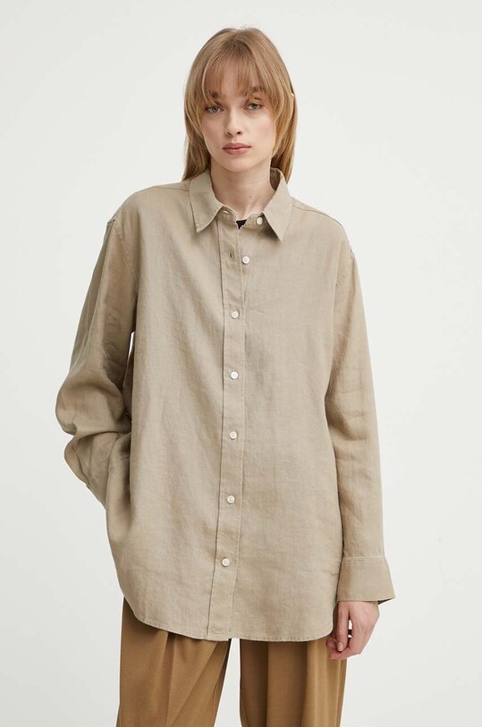 Samsoe Samsoe koszula lniana SALOVA klasyczny beżowy F24100188