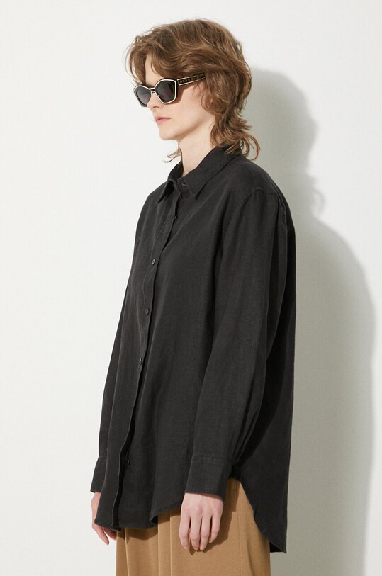 Samsoe Samsoe camicia di lino SALOVA nero F24100188