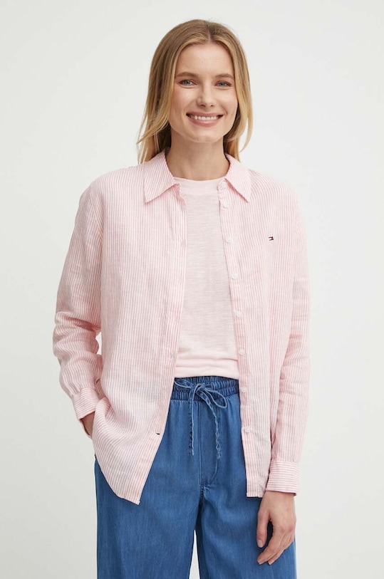 Tommy Hilfiger koszula lniana regular różowy WW0WW42036