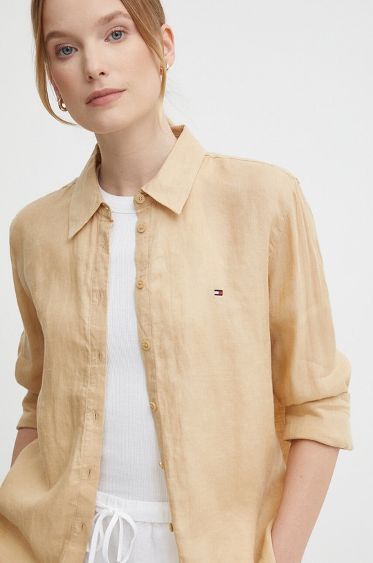 Сорочка з льону Tommy Hilfiger casual бежевий WW0WW42037