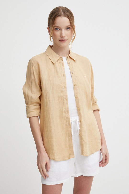 Сорочка з льону Tommy Hilfiger бежевий WW0WW42037
