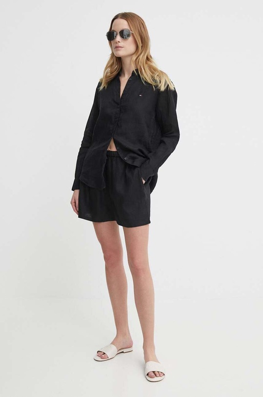 Сорочка з льону Tommy Hilfiger WW0WW42037 чорний SS24