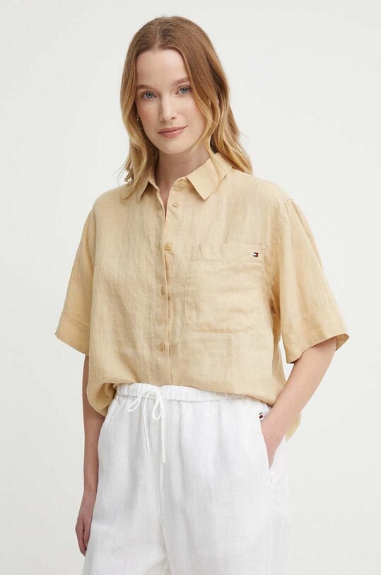 Ленена риза Tommy Hilfiger свободна бежов WW0WW41392